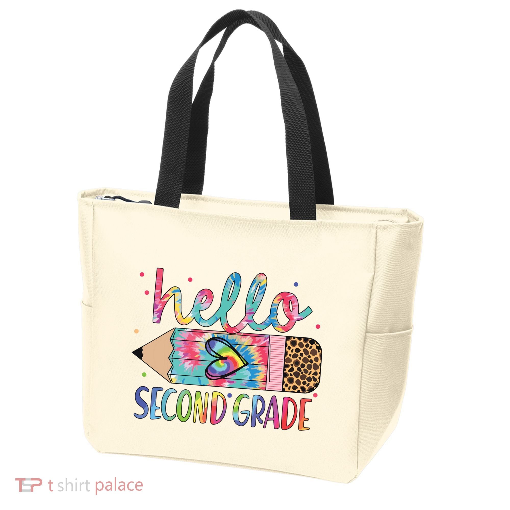 Back To School Hello Second 2nd Grade Leopard Tie Dye Pencil Tote Bag