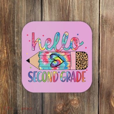Back To School Hello Second 2nd Grade Leopard Tie Dye Pencil Coaster