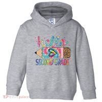 Back To School Hello Second 2nd Grade Leopard Tie Dye Pencil Toddler Hoodie thumb 0