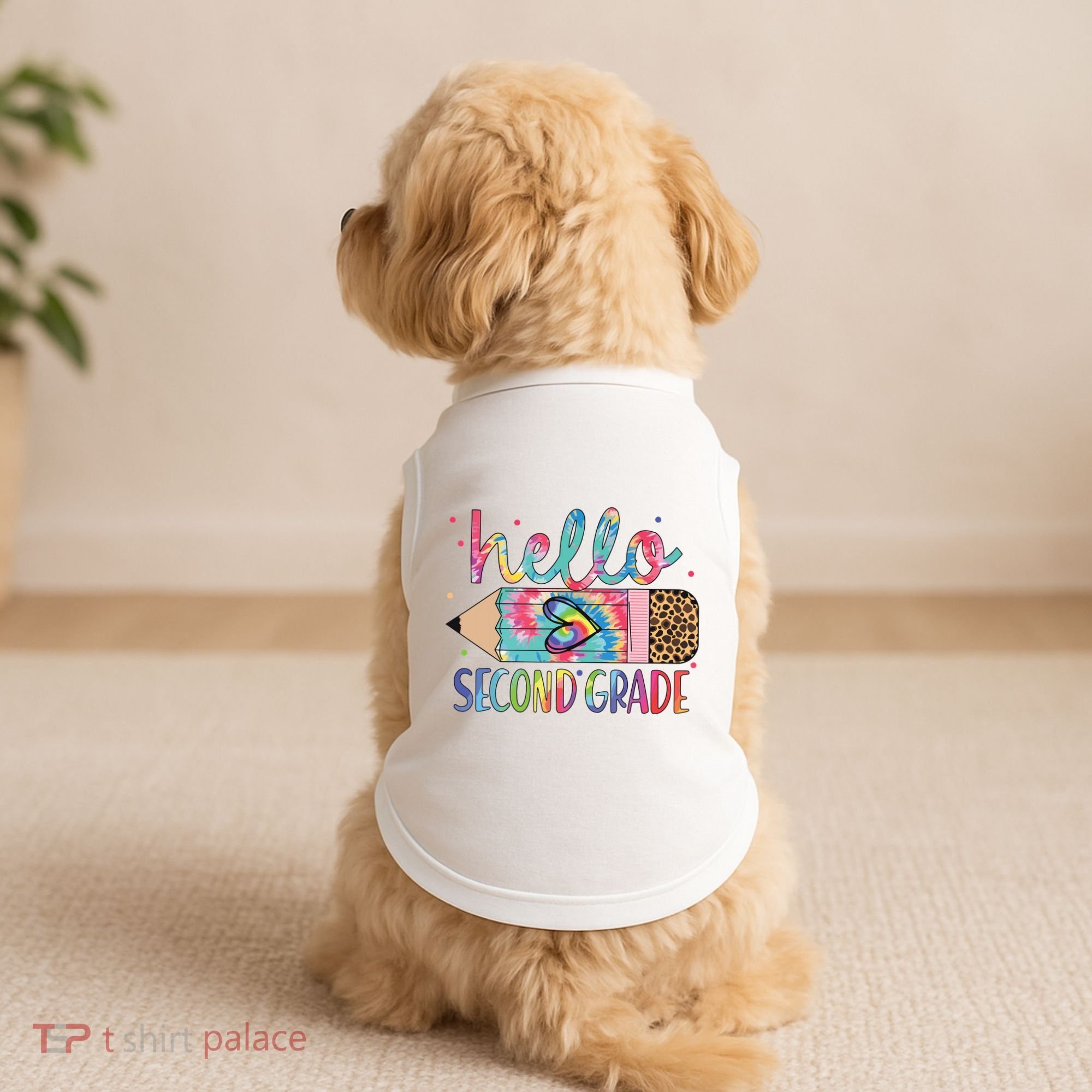 Back To School Hello Second 2nd Grade Leopard Tie Dye Pencil Doggie Tank