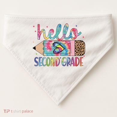 Back To School Hello Second 2nd Grade Leopard Tie Dye Pencil USA-Made Doggie Bandana