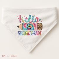 Back To School Hello Second 2nd Grade Leopard Tie Dye Pencil USA-Made Doggie Bandana thumb 0