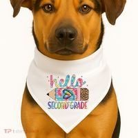 Back To School Hello Second 2nd Grade Leopard Tie Dye Pencil USA-Made Doggie Bandana thumb 1
