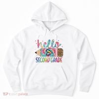 Back To School Hello Second 2nd Grade Leopard Tie Dye Pencil Hoodie thumb 0