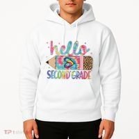 Back To School Hello Second 2nd Grade Leopard Tie Dye Pencil Hoodie thumb 2
