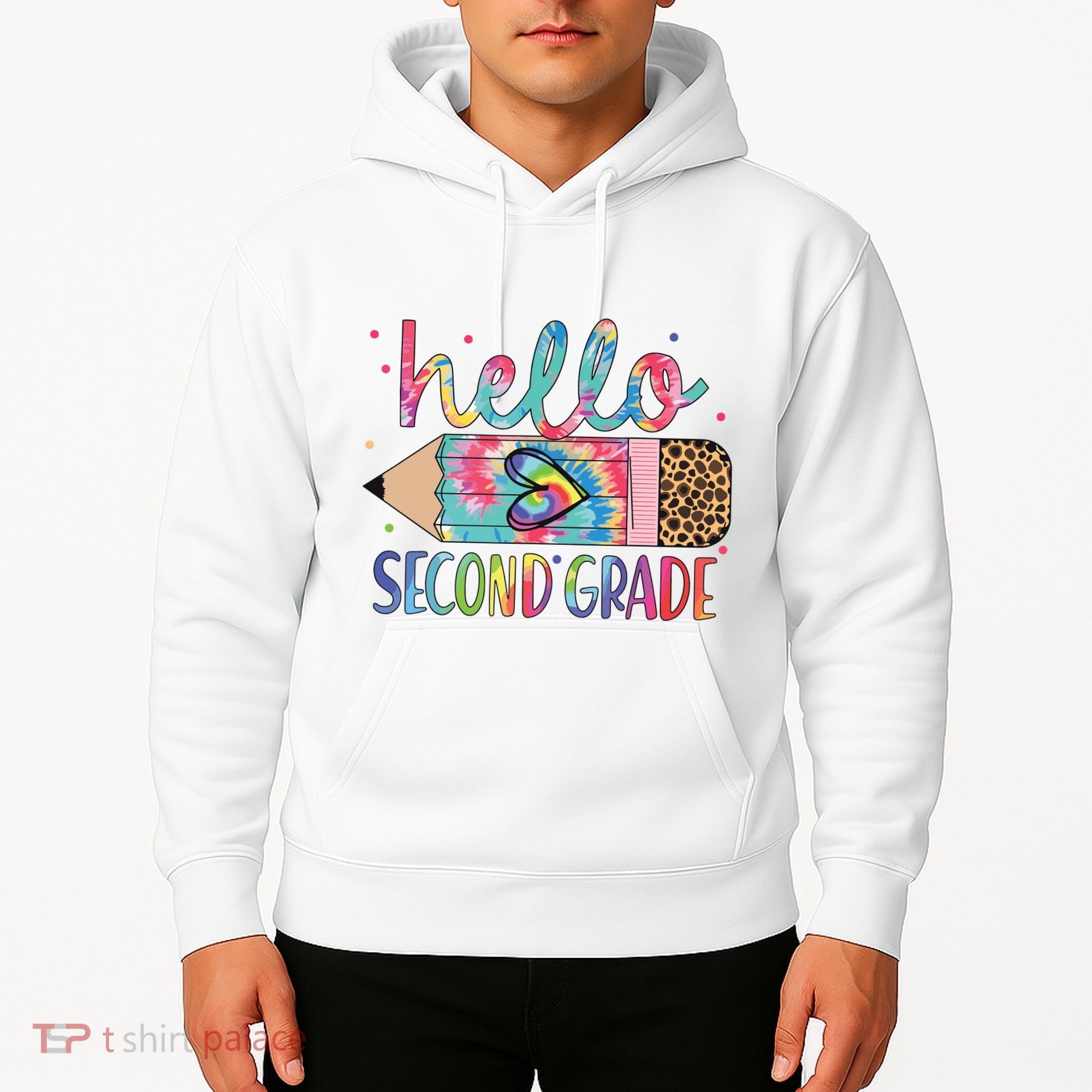 Back To School Hello Second 2nd Grade Leopard Tie Dye Pencil Hoodie