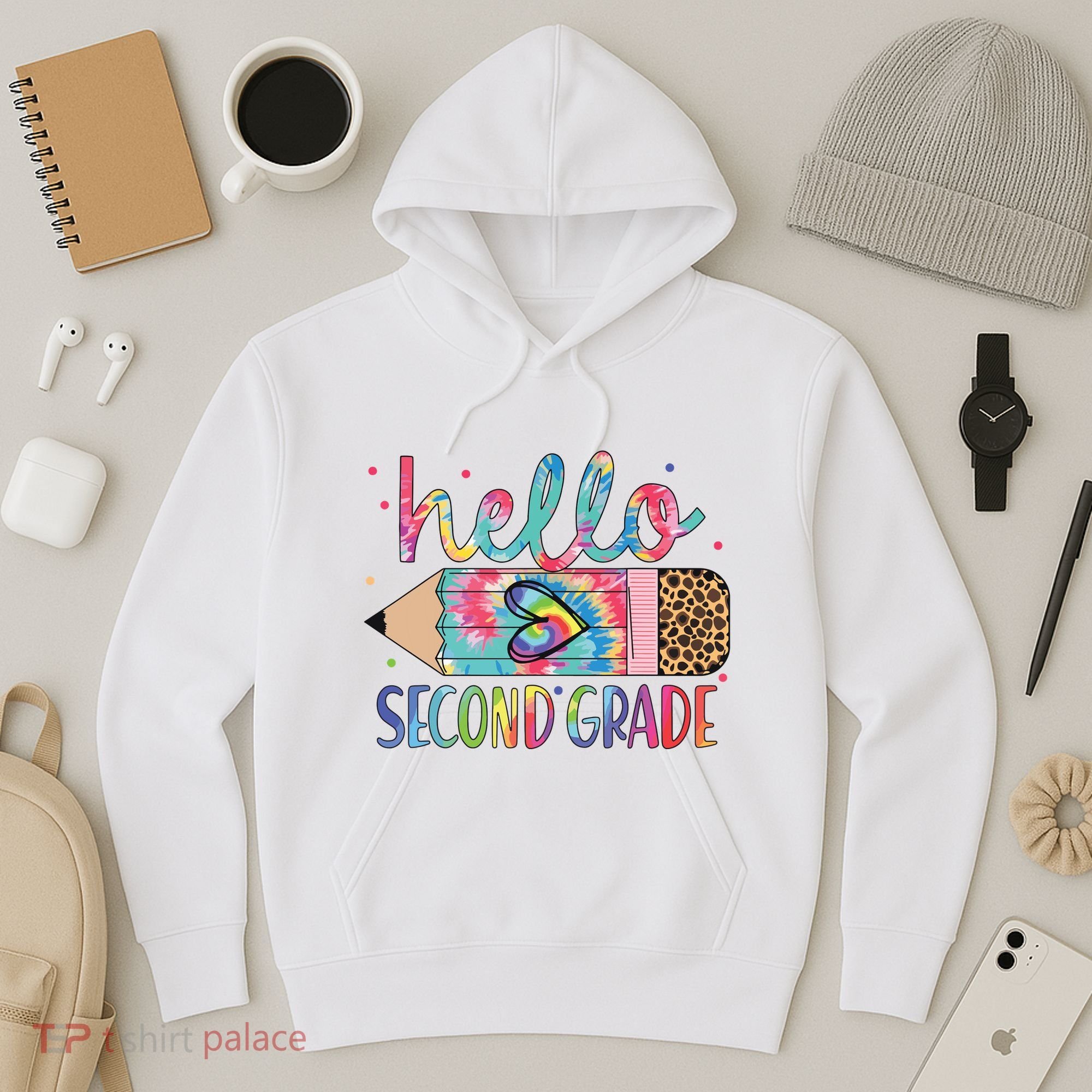 Back To School Hello Second 2nd Grade Leopard Tie Dye Pencil Hoodie