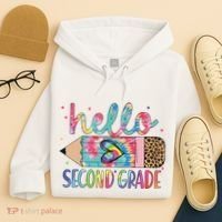 Back To School Hello Second 2nd Grade Leopard Tie Dye Pencil Hoodie thumb 4