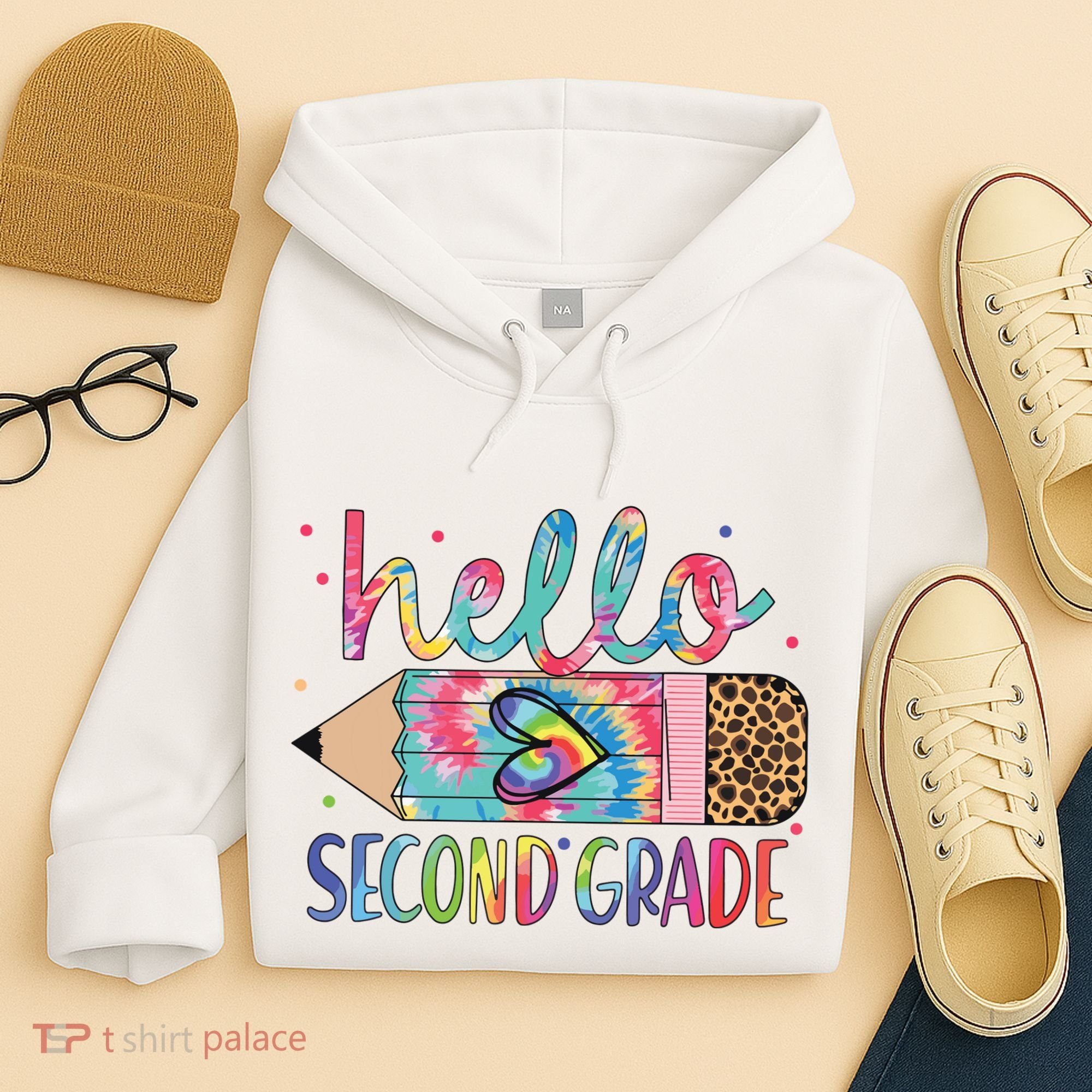 Back To School Hello Second 2nd Grade Leopard Tie Dye Pencil Hoodie