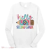 Back To School Hello Second 2nd Grade Leopard Tie Dye Pencil Long Sleeve Shirt thumb 0
