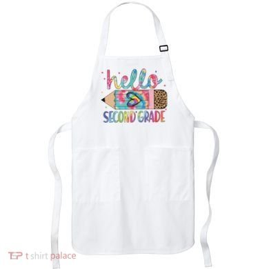 Back To School Hello Second 2nd Grade Leopard Tie Dye Pencil Apron