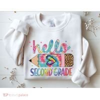 Back To School Hello Second 2nd Grade Leopard Tie Dye Pencil Sweatshirt thumb 2
