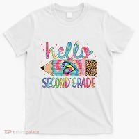 Back To School Hello Second 2nd Grade Leopard Tie Dye Pencil T-Shirt thumb 0