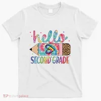 Back To School Hello Second 2nd Grade Leopard Tie Dye Pencil T-Shirt thumb 0