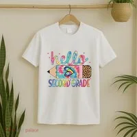Back To School Hello Second 2nd Grade Leopard Tie Dye Pencil T-Shirt thumb 2