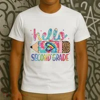 Back To School Hello Second 2nd Grade Leopard Tie Dye Pencil T-Shirt thumb 3