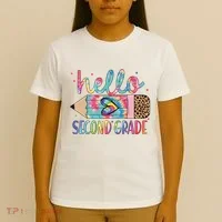Back To School Hello Second 2nd Grade Leopard Tie Dye Pencil T-Shirt thumb 4