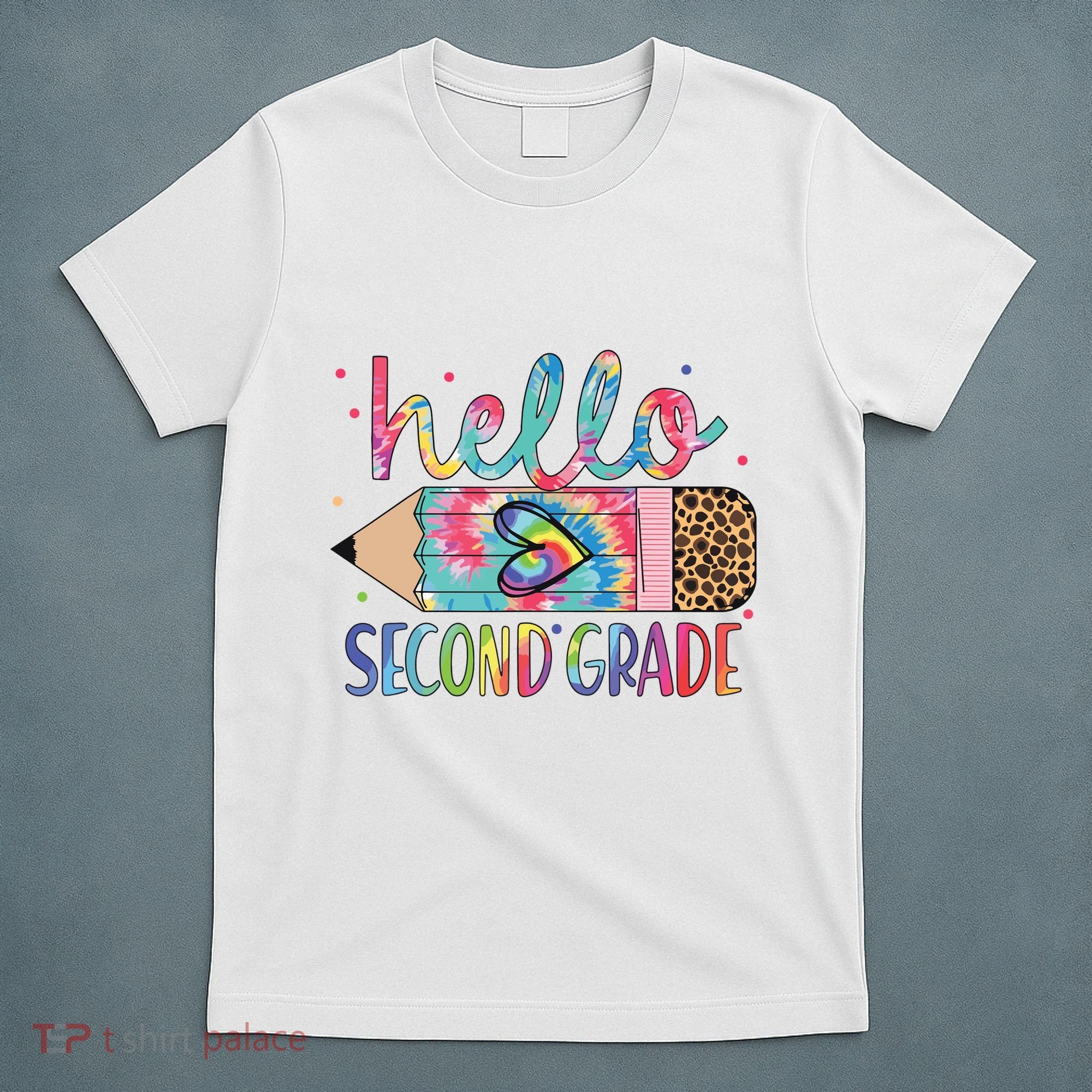 Back To School Hello Second 2nd Grade Leopard Tie Dye Pencil T-Shirt