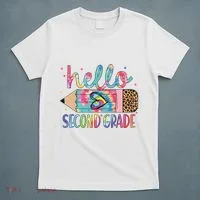 Back To School Hello Second 2nd Grade Leopard Tie Dye Pencil T-Shirt thumb 5