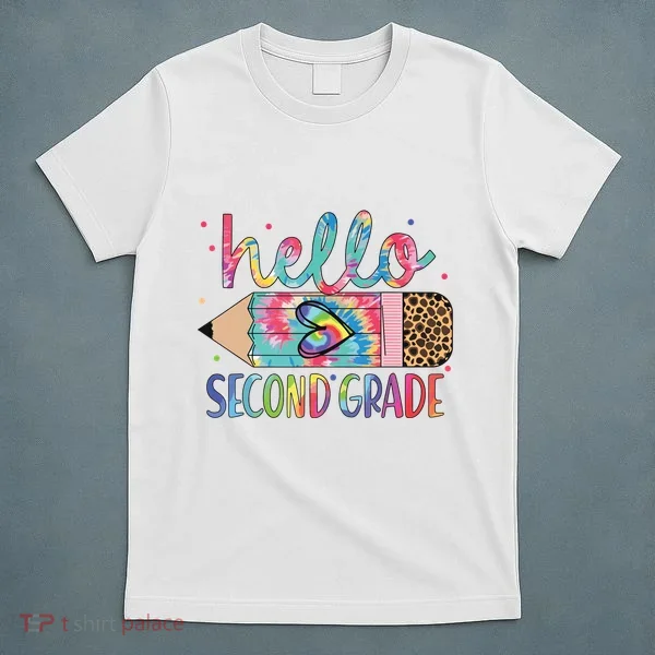 Back To School Hello Second 2nd Grade Leopard Tie Dye Pencil T-Shirt