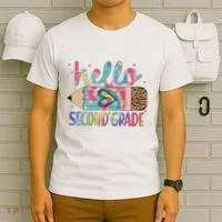 Back To School Hello Second 2nd Grade Leopard Tie Dye Pencil T-Shirt thumb 6