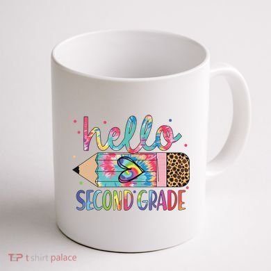 Back To School Hello Second 2nd Grade Leopard Tie Dye Pencil Coffee Mug back