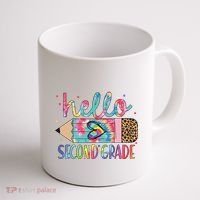 Back To School Hello Second 2nd Grade Leopard Tie Dye Pencil Coffee Mug thumb 1