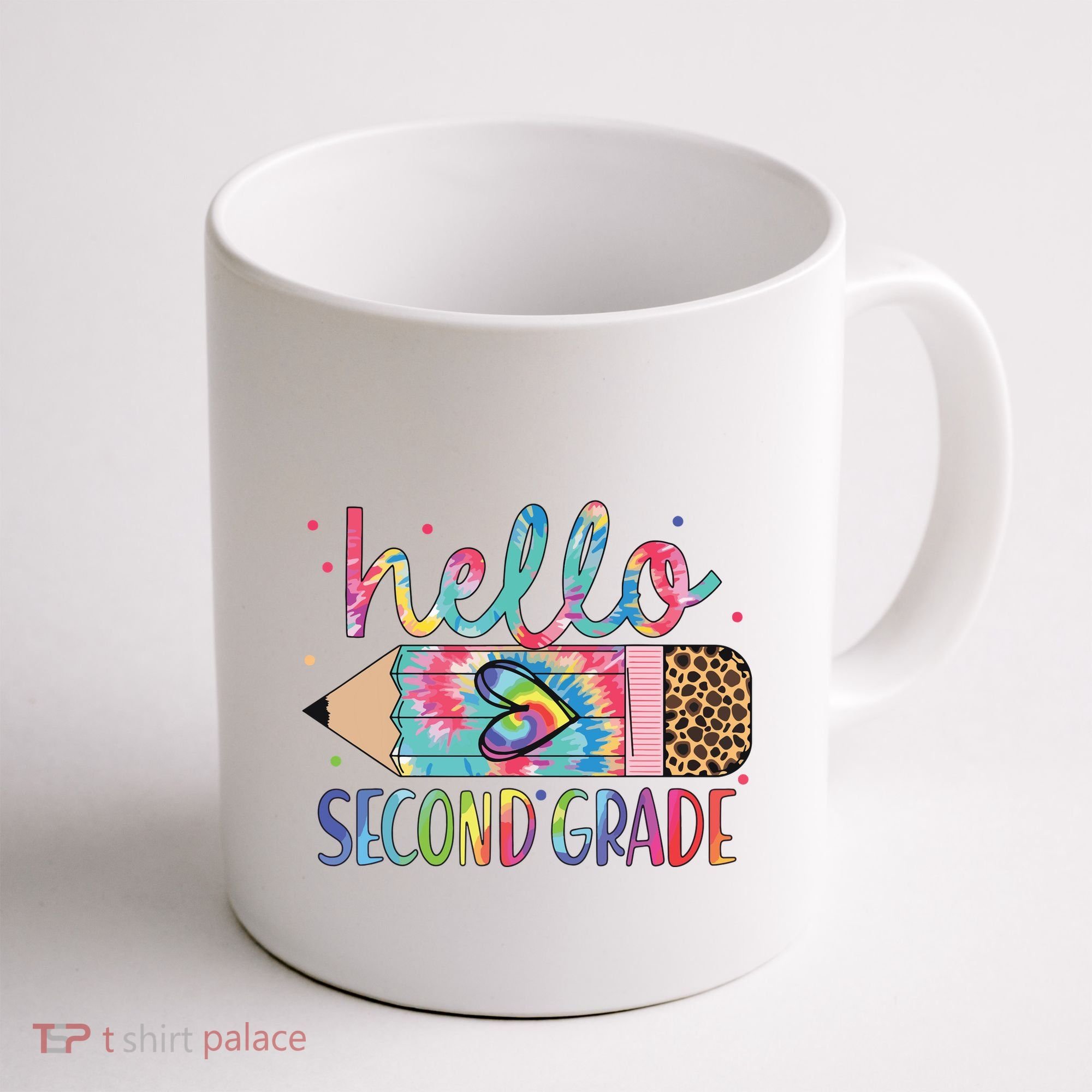 Back To School Hello Second 2nd Grade Leopard Tie Dye Pencil Coffee Mug
