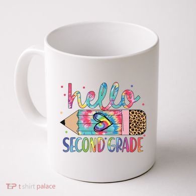 Back To School Hello Second 2nd Grade Leopard Tie Dye Pencil Coffee Mug