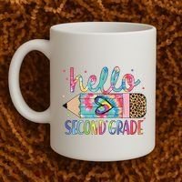 Back To School Hello Second 2nd Grade Leopard Tie Dye Pencil Coffee Mug thumb 2