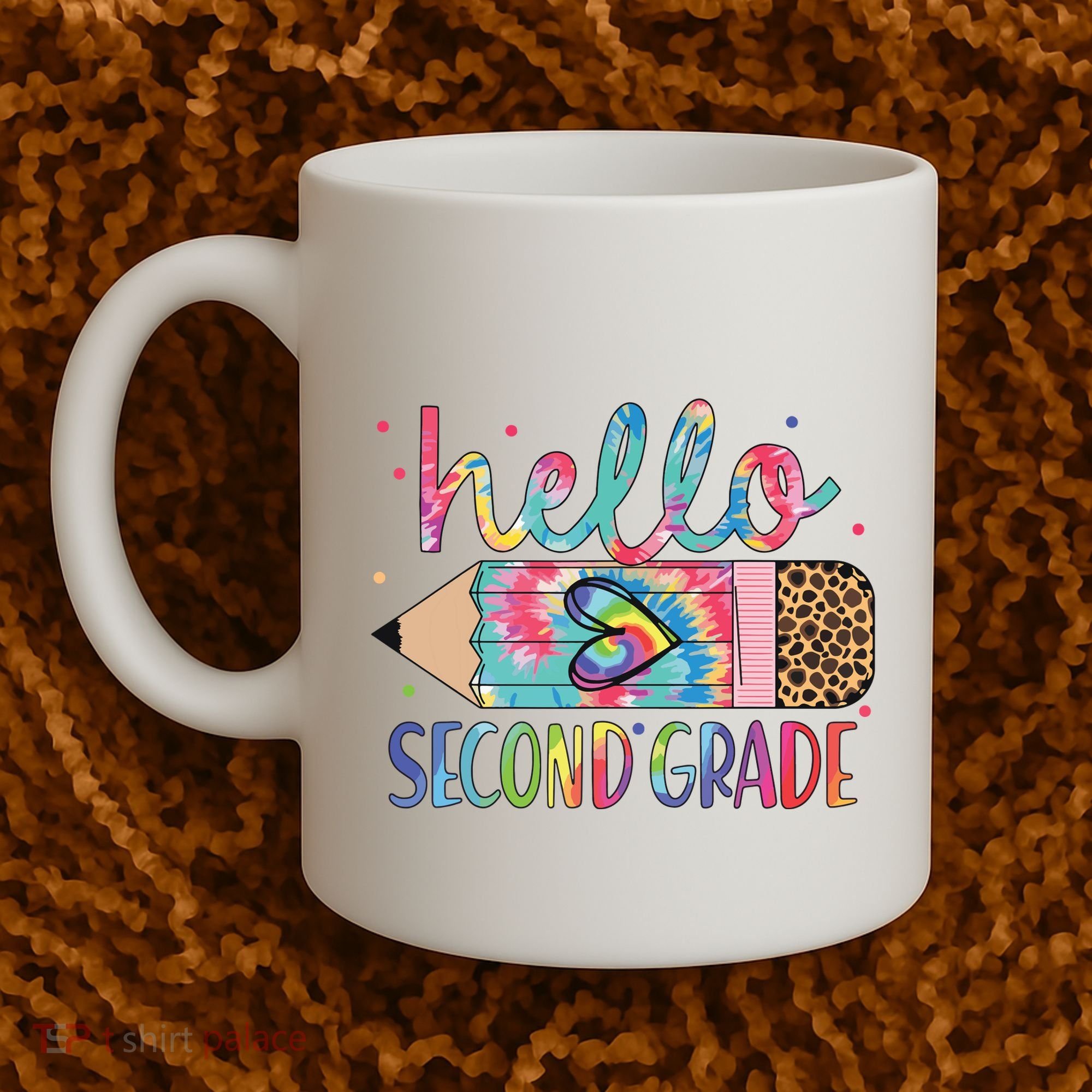Back To School Hello Second 2nd Grade Leopard Tie Dye Pencil Coffee Mug