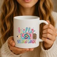 Back To School Hello Second 2nd Grade Leopard Tie Dye Pencil Coffee Mug thumb 3