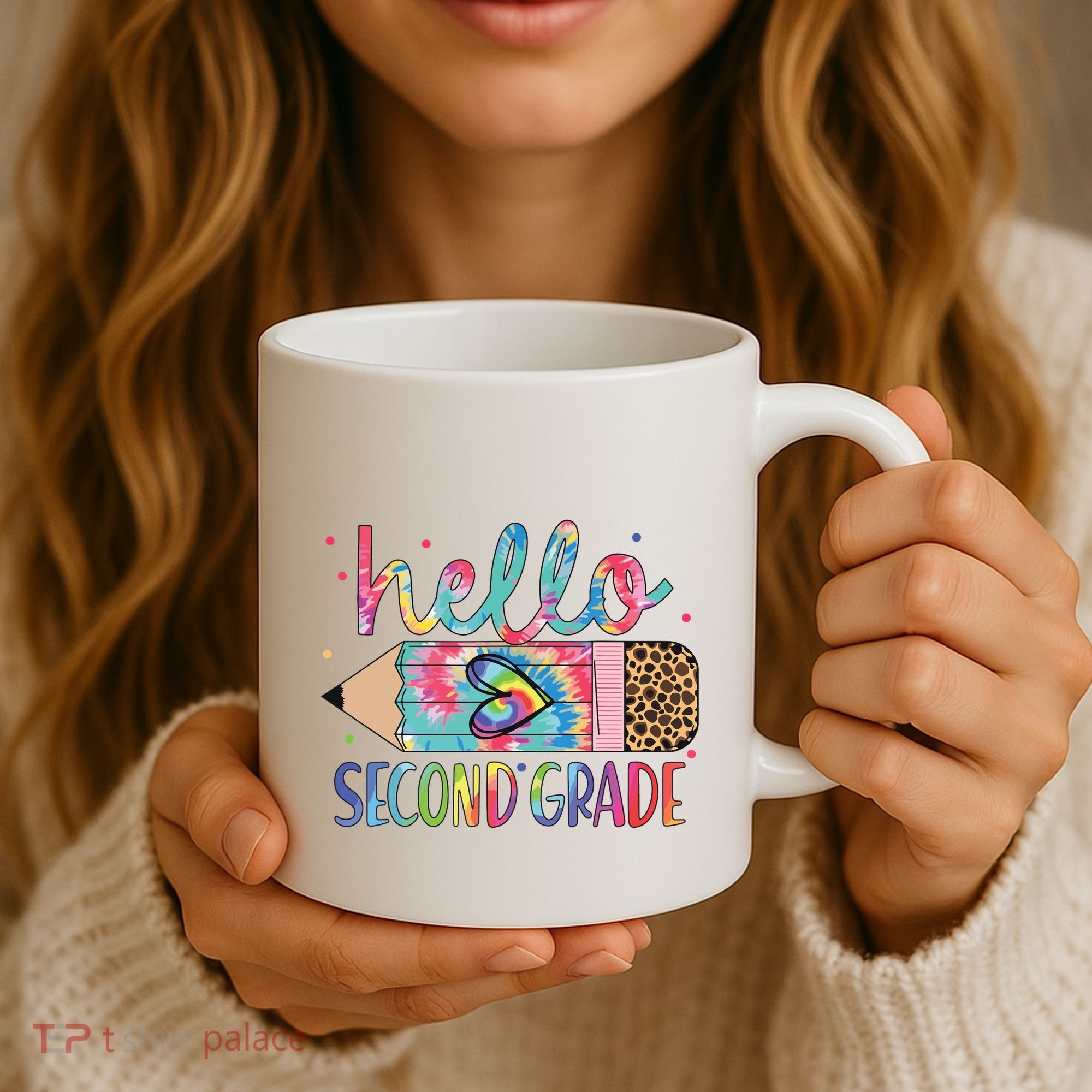 Back To School Hello Second 2nd Grade Leopard Tie Dye Pencil Coffee Mug