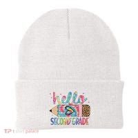 Back To School Hello Second 2nd Grade Leopard Tie Dye Pencil Beanie thumb 0