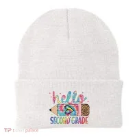 Back To School Hello Second 2nd Grade Leopard Tie Dye Pencil Beanie thumb 0