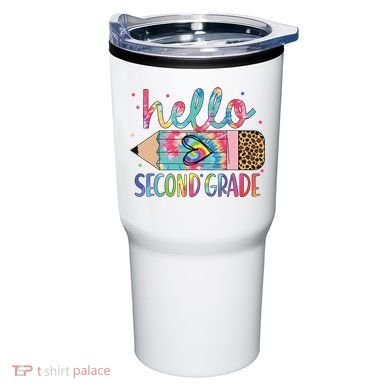 Back To School Hello Second 2nd Grade Leopard Tie Dye Pencil Tumbler