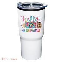 Back To School Hello Second 2nd Grade Leopard Tie Dye Pencil Tumbler thumb 0