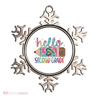 Back To School Hello Second 2nd Grade Leopard Tie Dye Pencil Ornament