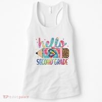 Back To School Hello Second 2nd Grade Leopard Tie Dye Pencil Women's Tank Top thumb 0