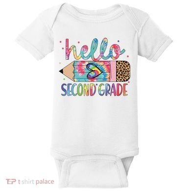 Back To School Hello Second 2nd Grade Leopard Tie Dye Pencil Baby Bodysuit