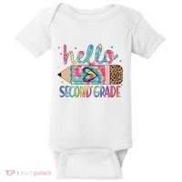 Back To School Hello Second 2nd Grade Leopard Tie Dye Pencil Baby Bodysuit thumb 0