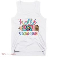 Back To School Hello Second 2nd Grade Leopard Tie Dye Pencil Tank Top thumb 0
