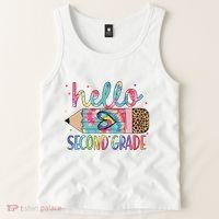 Back To School Hello Second 2nd Grade Leopard Tie Dye Pencil Tank Top thumb 2