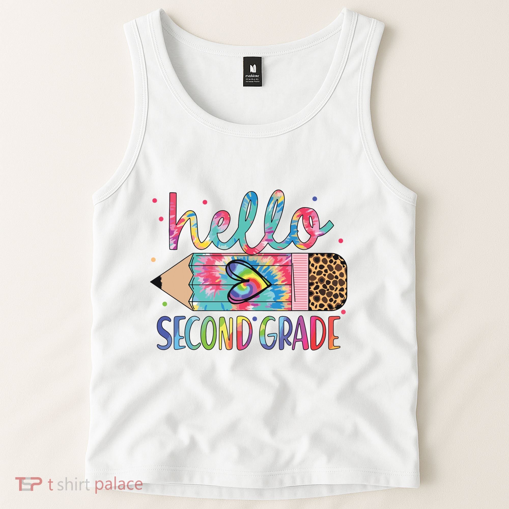 Back To School Hello Second 2nd Grade Leopard Tie Dye Pencil Tank Top