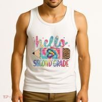 Back To School Hello Second 2nd Grade Leopard Tie Dye Pencil Tank Top thumb 3