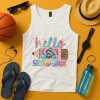Back To School Hello Second 2nd Grade Leopard Tie Dye Pencil Tank Top thumb 4