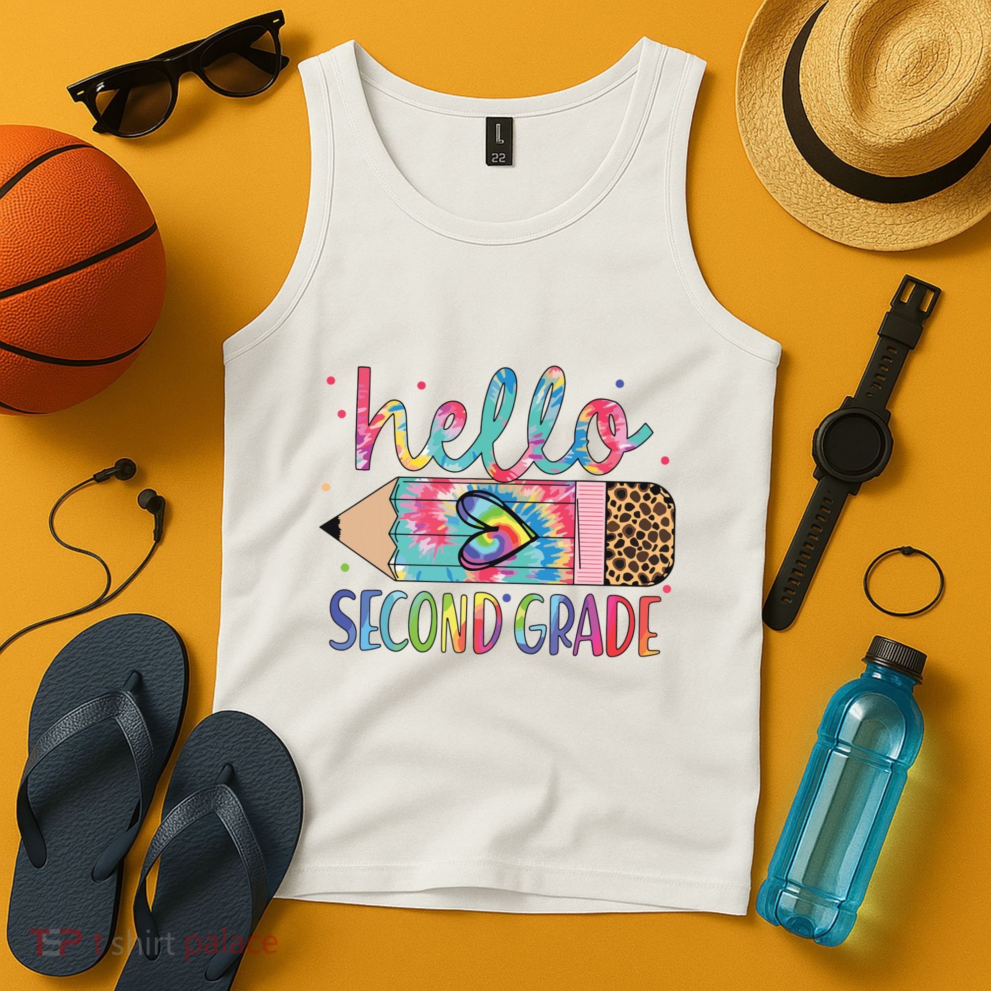 Back To School Hello Second 2nd Grade Leopard Tie Dye Pencil Tank Top