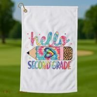 Back To School Hello Second 2nd Grade Leopard Tie Dye Pencil Golf Towel thumb 1