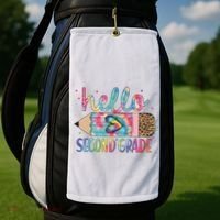 Back To School Hello Second 2nd Grade Leopard Tie Dye Pencil Golf Towel thumb 2