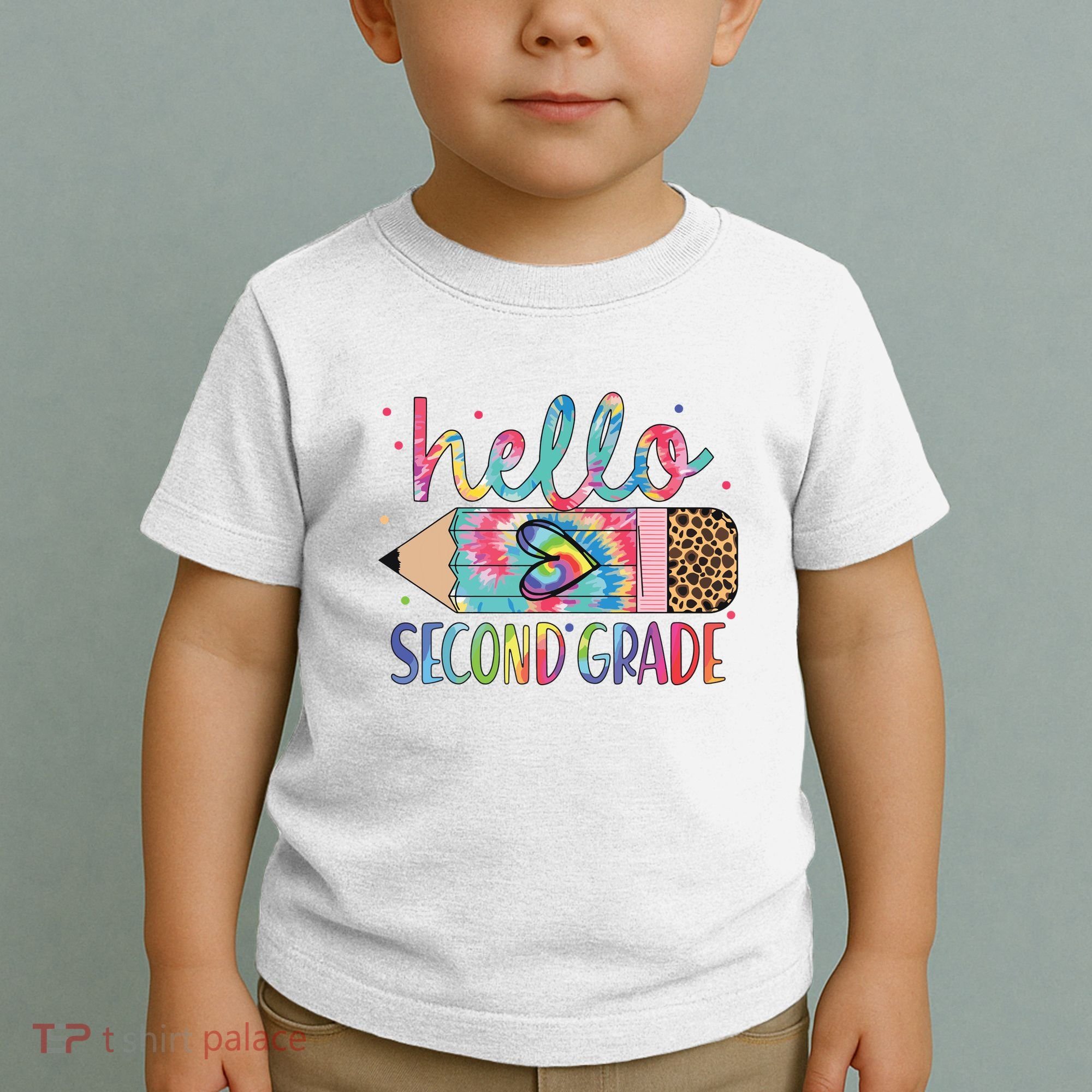 Back To School Hello Second 2nd Grade Leopard Tie Dye Pencil Toddler T-Shirt